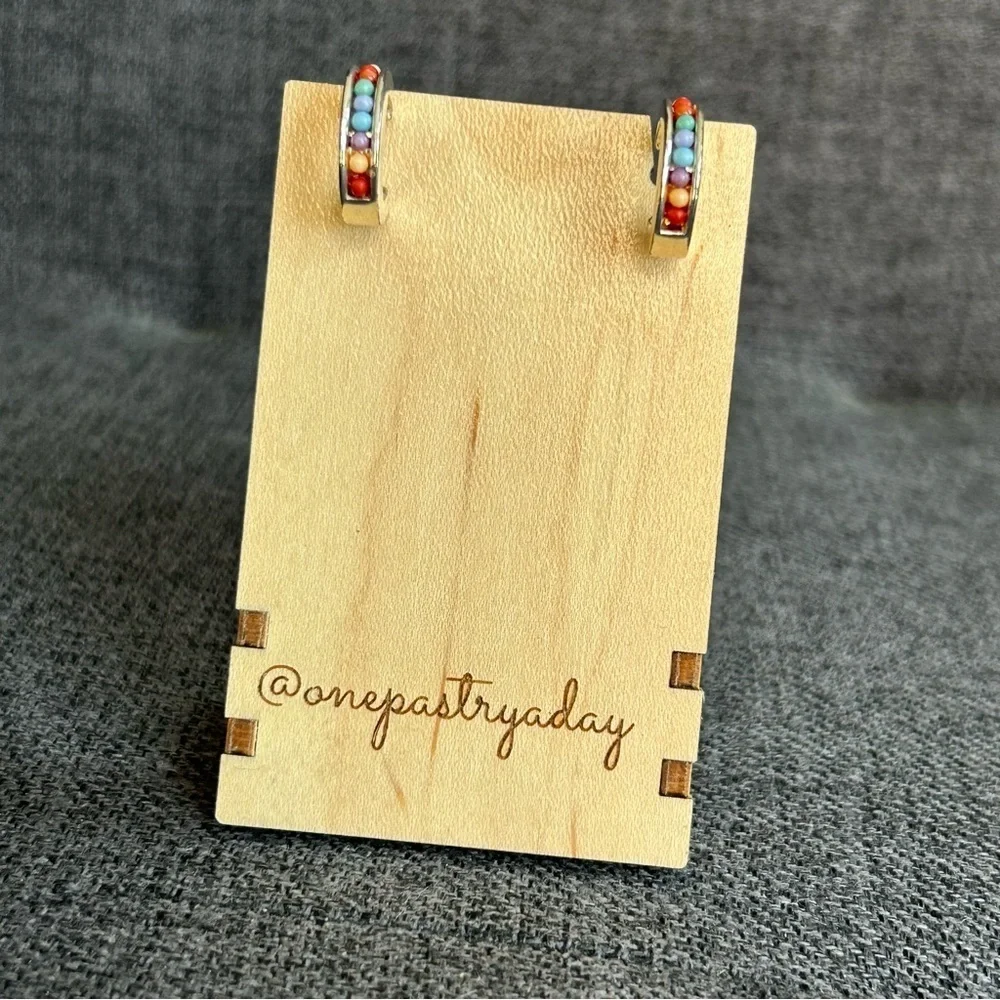 Macy’s Vintage Silver and Colorful Beaded Half Hoop Stud Earrings
